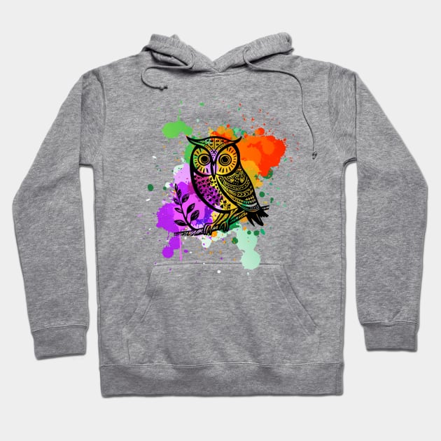 Owl with paint splash Hoodie by Puddle Lane Art